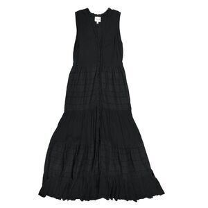 PLAYA LUCILA Eyelet Maxi Dress Black Beachy Boho Resort Romantic Minimal Hippie